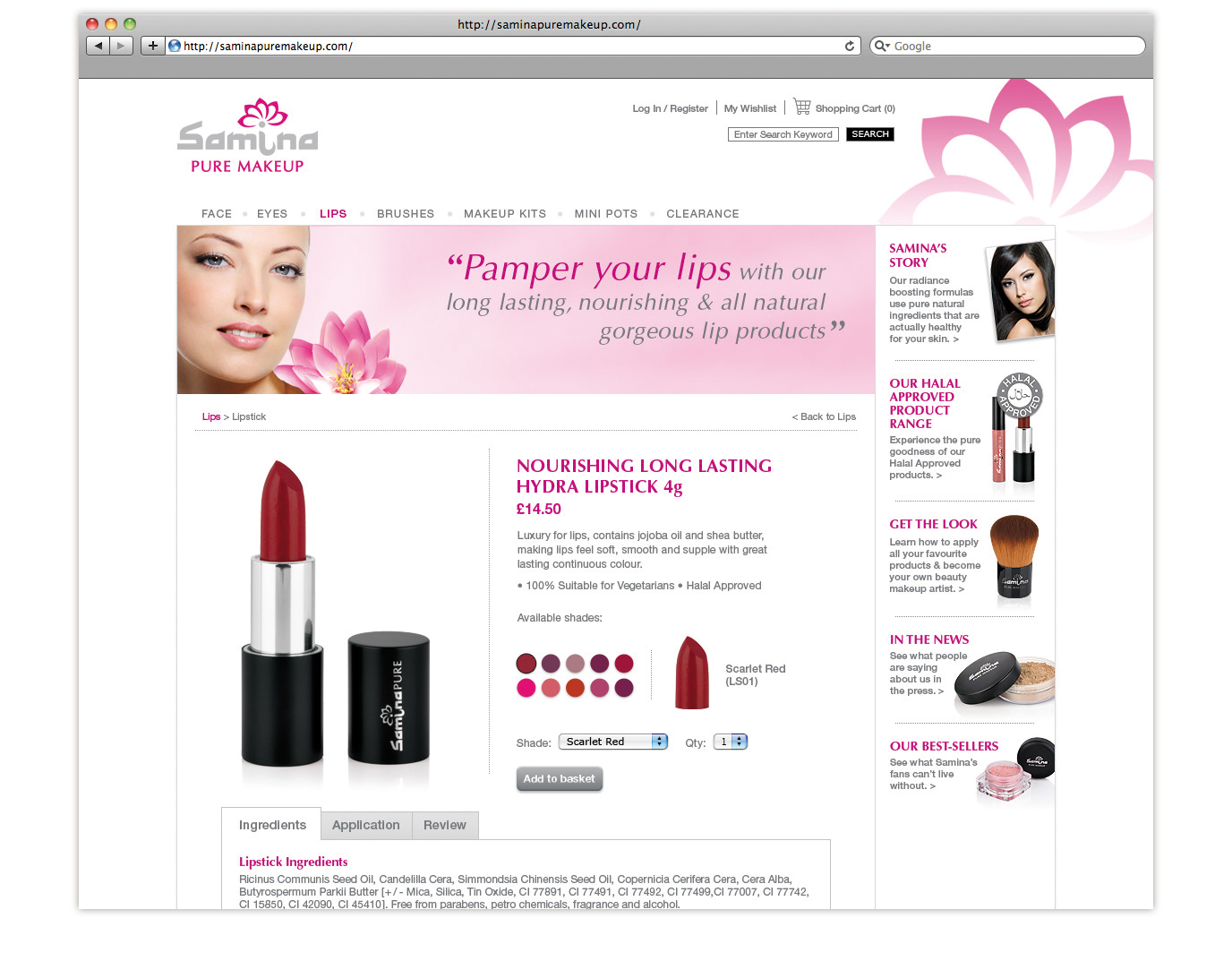 Samina Pure Makeup - Website Product Page